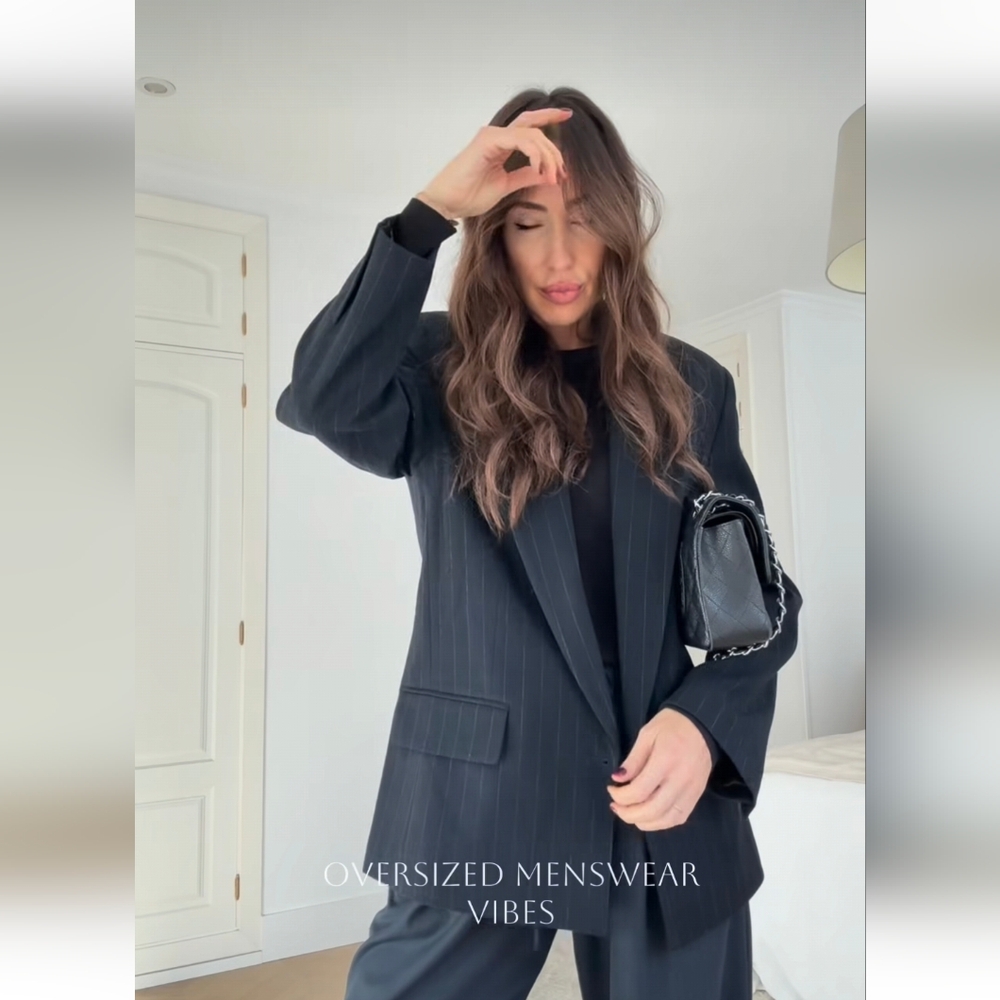 ZARA PINSTRIPE OVERSIZED BLAZER WITH POCKETS SIZE M - Picture 11 of 14
